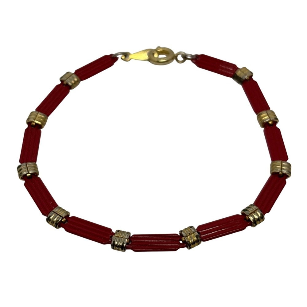 Red &‎ Gold Tone Metal Bead Bracelet Women's Jewelry Fashion Accessory